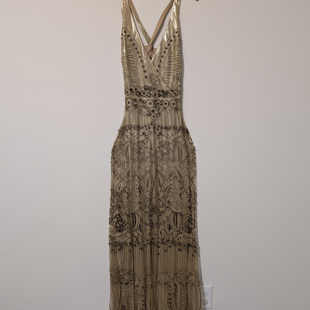 Ralph Lauren Gold Embellished Backless Gown